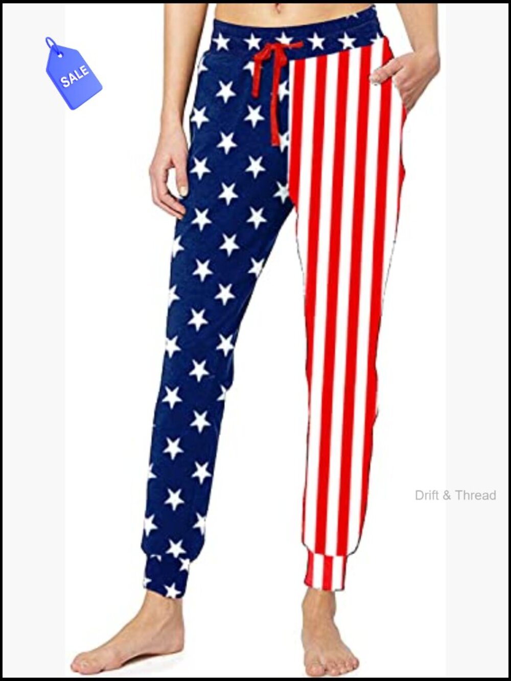 Patriotic Pajama Pants with Pockets High Waisted Joggers - Picture 3 of 5